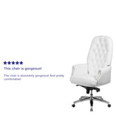 Hansel High Back Traditional Tufted White LeatherSoft Multifunction Executive Swivel Ergonomic Office Chair with Arms