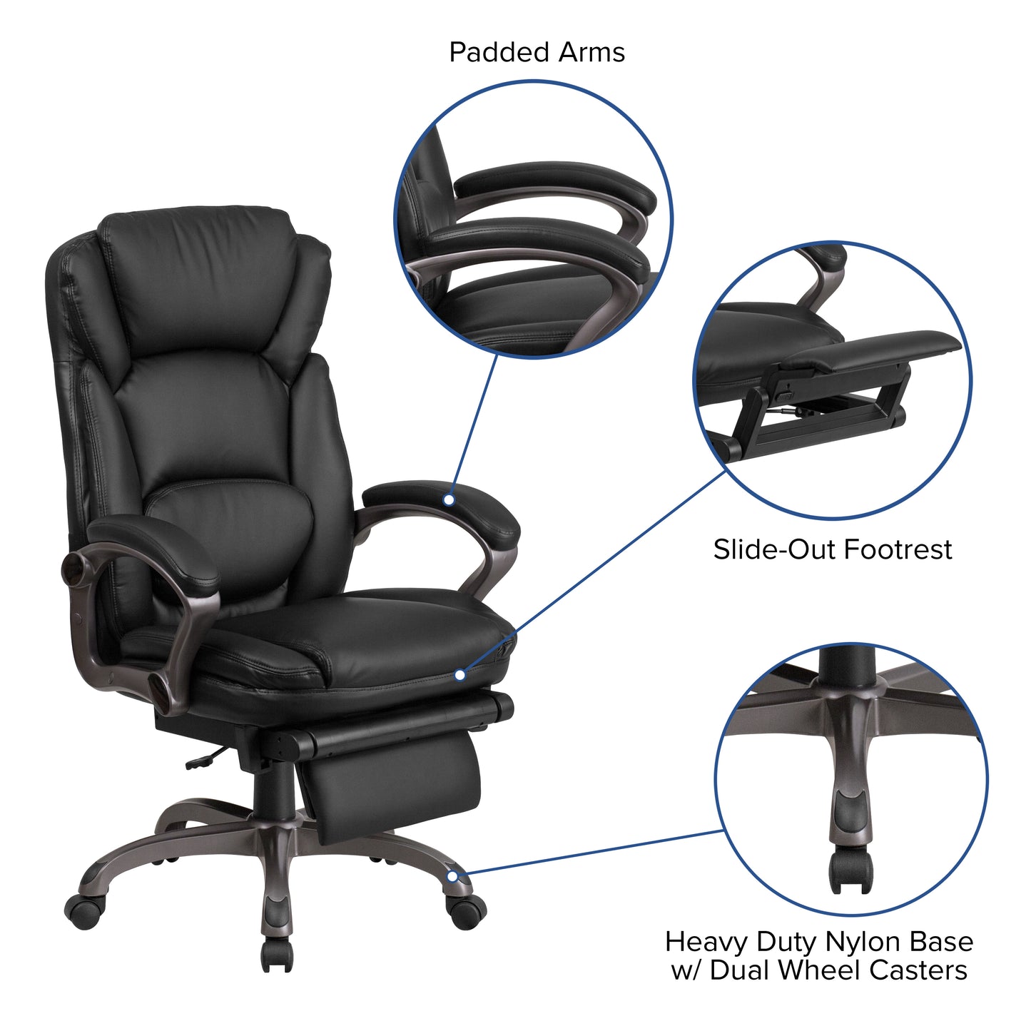 Martin High Back Black LeatherSoft Executive Reclining Ergonomic Swivel Office Chair with Outer Lumbar Cushion and Arms