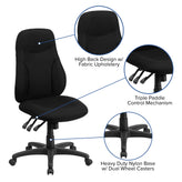 Hughes High Back Black Fabric Multifunction Swivel Ergonomic Task Office Chair