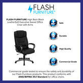 Hansel High Back Black LeatherSoft Executive Swivel Office Chair with Arms