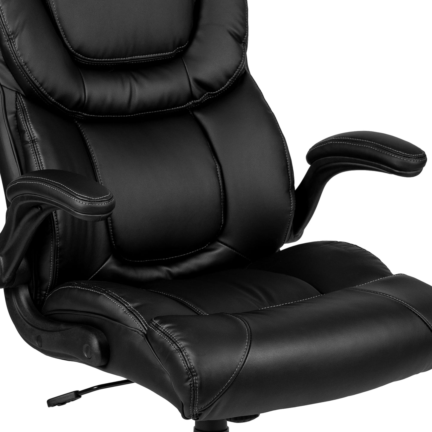 Hansel High Back Black LeatherSoft Executive Swivel Office Chair with Double Layered Headrest and Open Arms