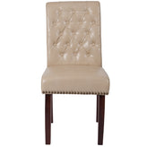 HERCULES Series Beige LeatherSoft Parsons Chair with Rolled Back, Accent Nail Trim and Walnut Finish