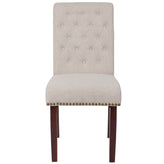 HERCULES Series Beige Fabric Parsons Chair with Rolled Back, Accent Nail Trim and Walnut Finish