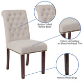 HERCULES Series Beige Fabric Parsons Chair with Rolled Back, Accent Nail Trim and Walnut Finish