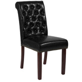HERCULES Series Black LeatherSoft Parsons Chair with Rolled Back, Accent Nail Trim and Walnut Finish