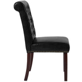 HERCULES Series Black LeatherSoft Parsons Chair with Rolled Back, Accent Nail Trim and Walnut Finish