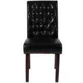 HERCULES Series Black LeatherSoft Parsons Chair with Rolled Back, Accent Nail Trim and Walnut Finish