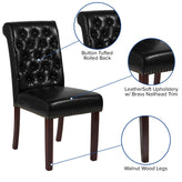 HERCULES Series Black LeatherSoft Parsons Chair with Rolled Back, Accent Nail Trim and Walnut Finish