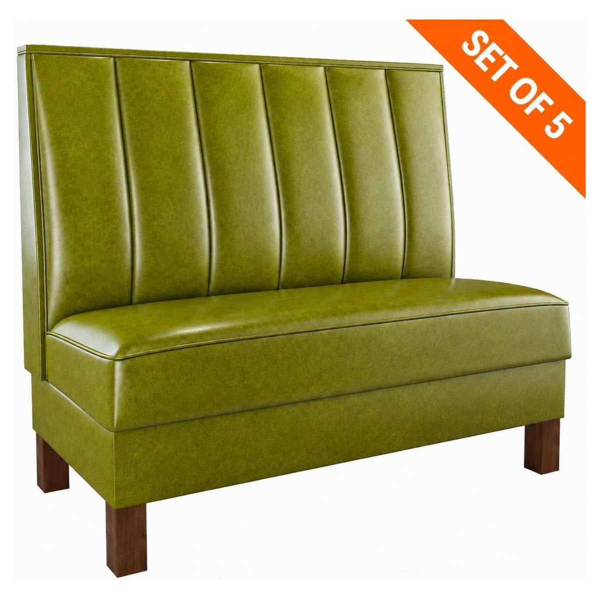 6 Channels Back Booth with Legs in Green Vinyl - Set of 5