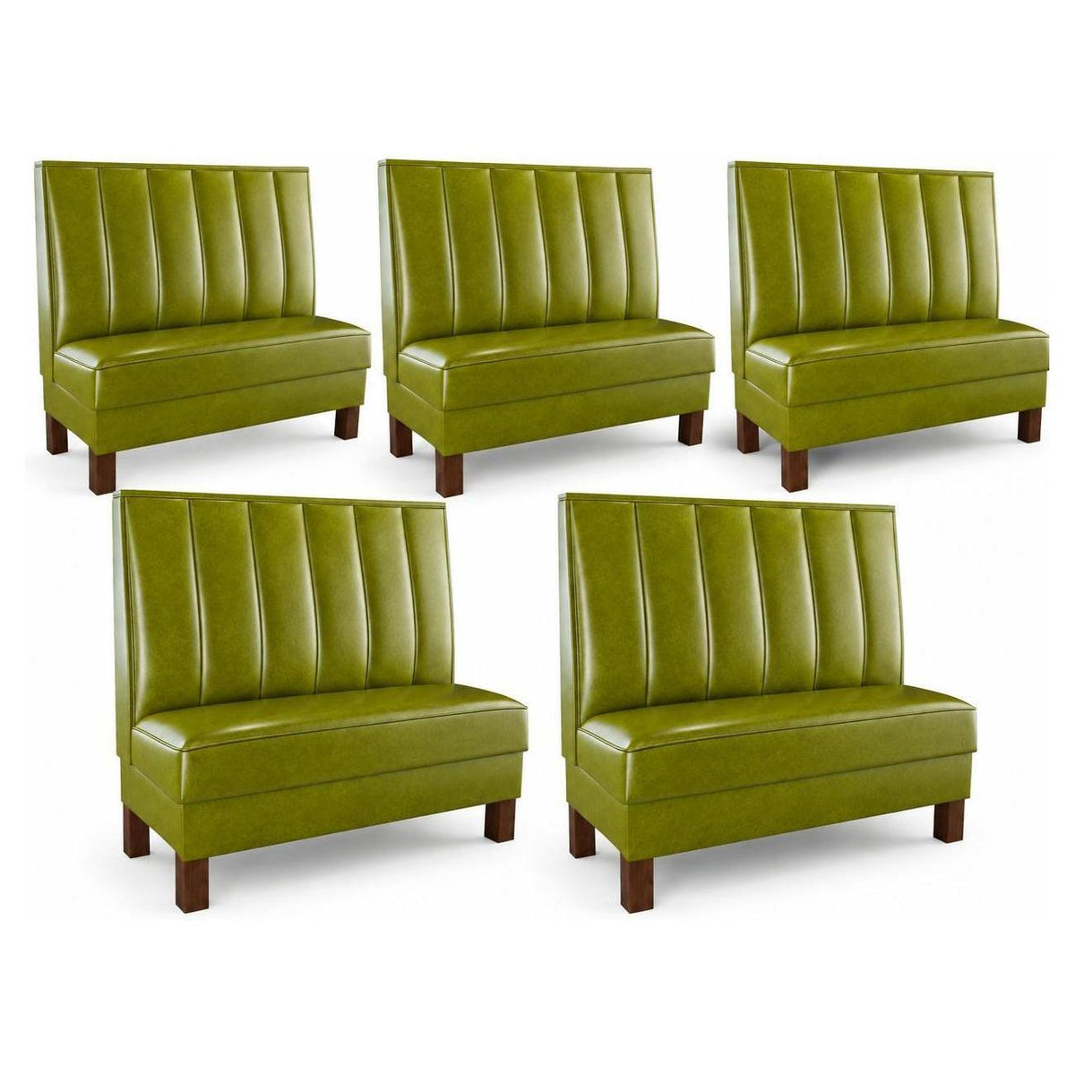 6 Channels Back Booth with Legs in Green Vinyl - Set of 5