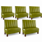 6 Channels Back Booth with Legs in Green Vinyl - Set of 5