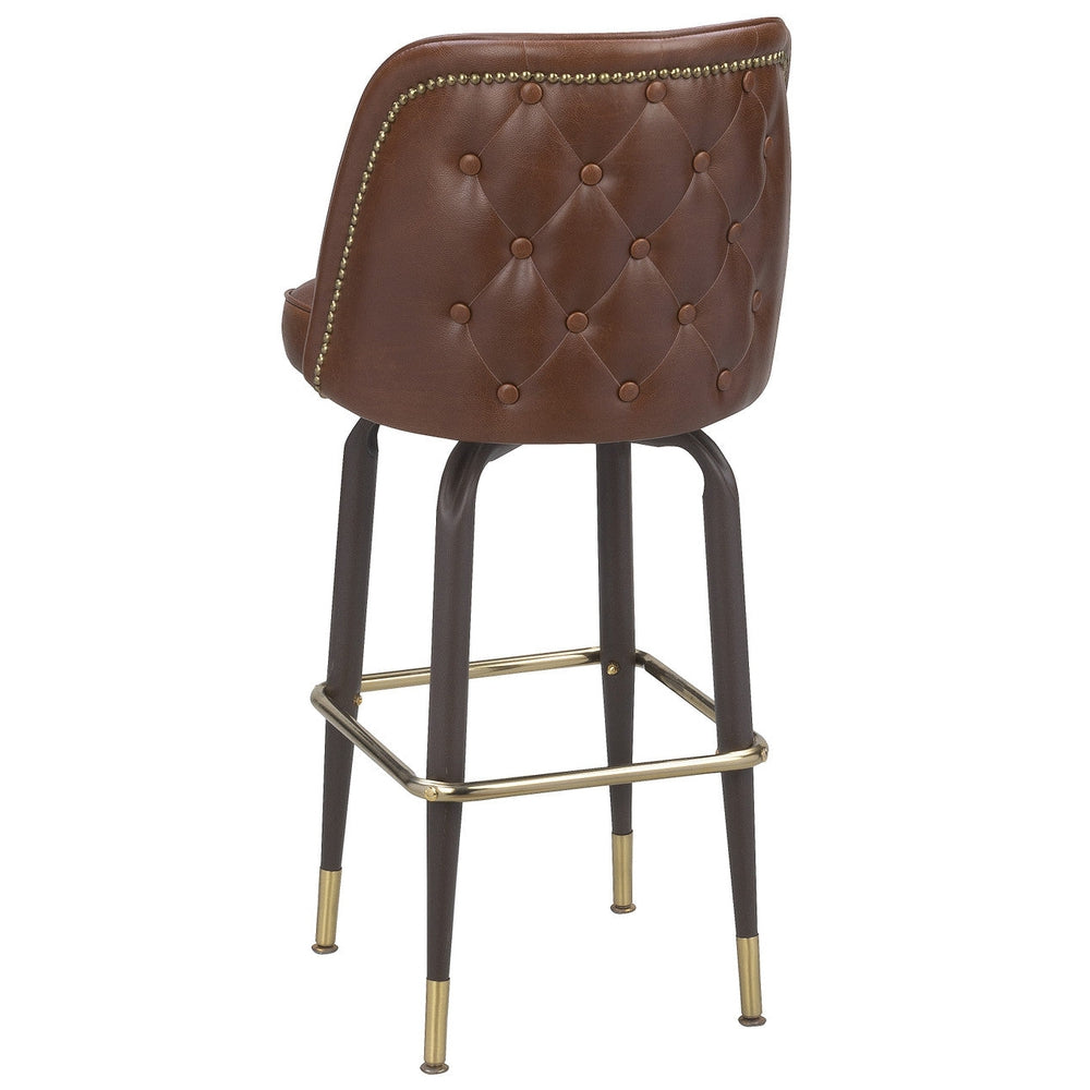 Custom Button Tufted Upholstered Bar Stool with Nail Trim