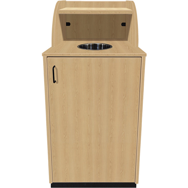 Waste Receptacle with Tray Shelf and Waste Drop Off Hole