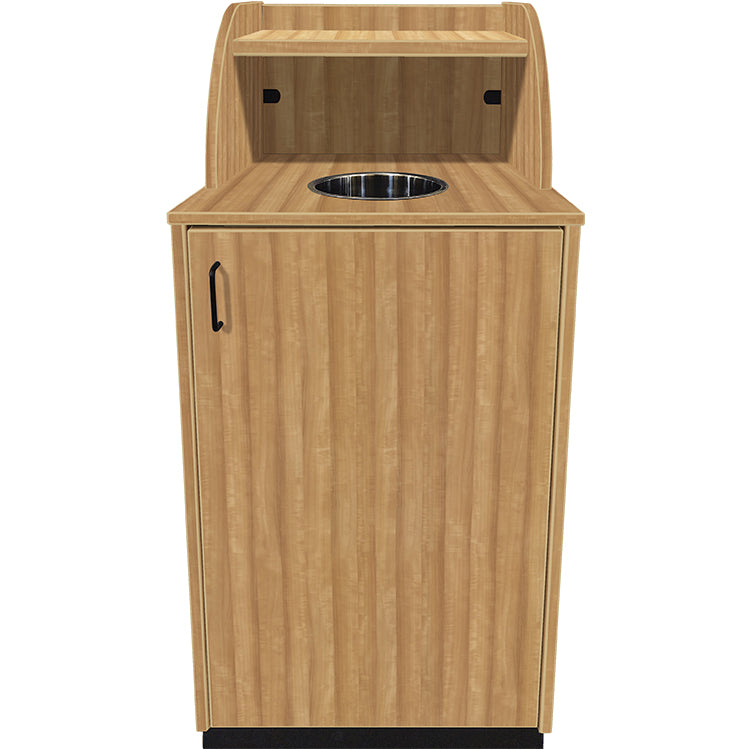 Waste Receptacle with Tray Shelf and Waste Drop Off Hole