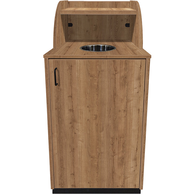 Waste Receptacle with Tray Shelf and Waste Drop Off Hole