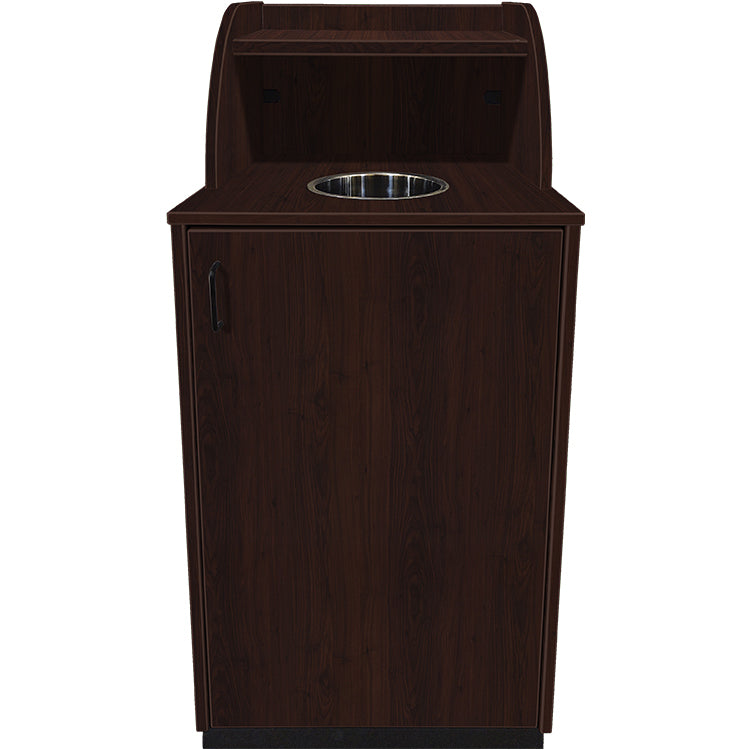 Waste Receptacle with Tray Shelf and Waste Drop Off Hole