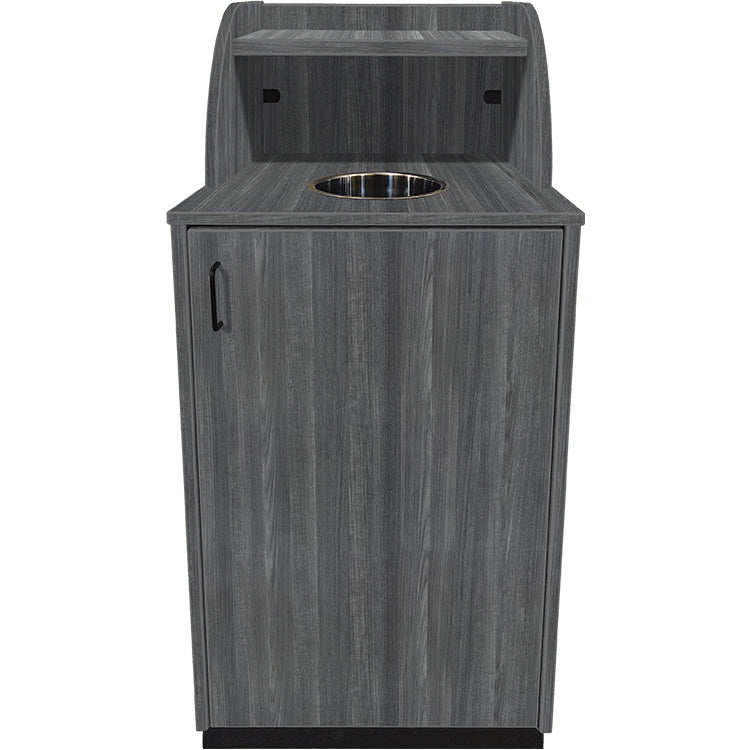 Waste Receptacle with Tray Shelf and Waste Drop Off Hole