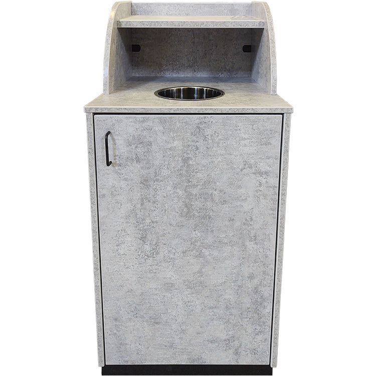 Waste Receptacle with Tray Shelf and Waste Drop Off Hole