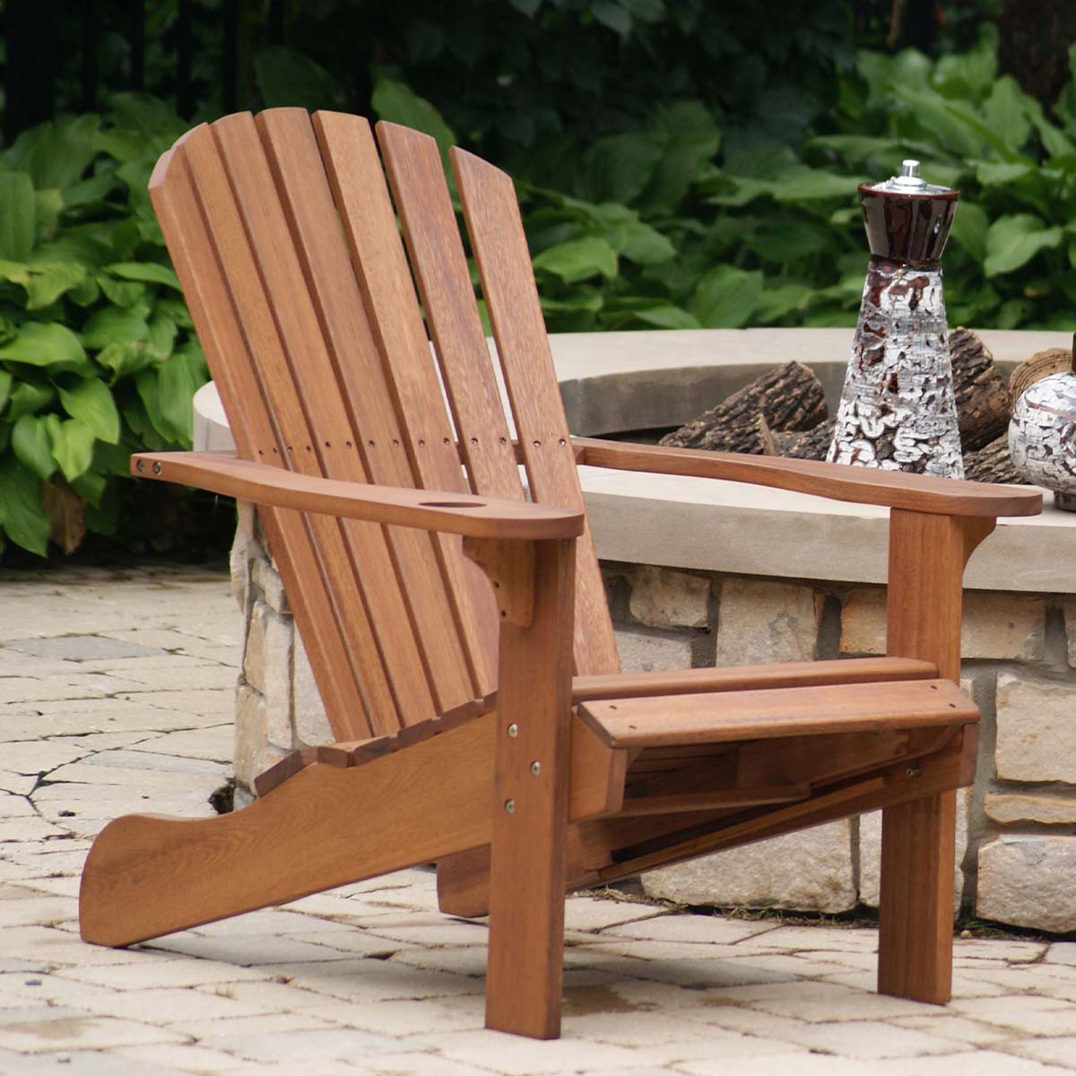 Eucalyptus Outdoor Adirondack Chair with Built-In Ottoman