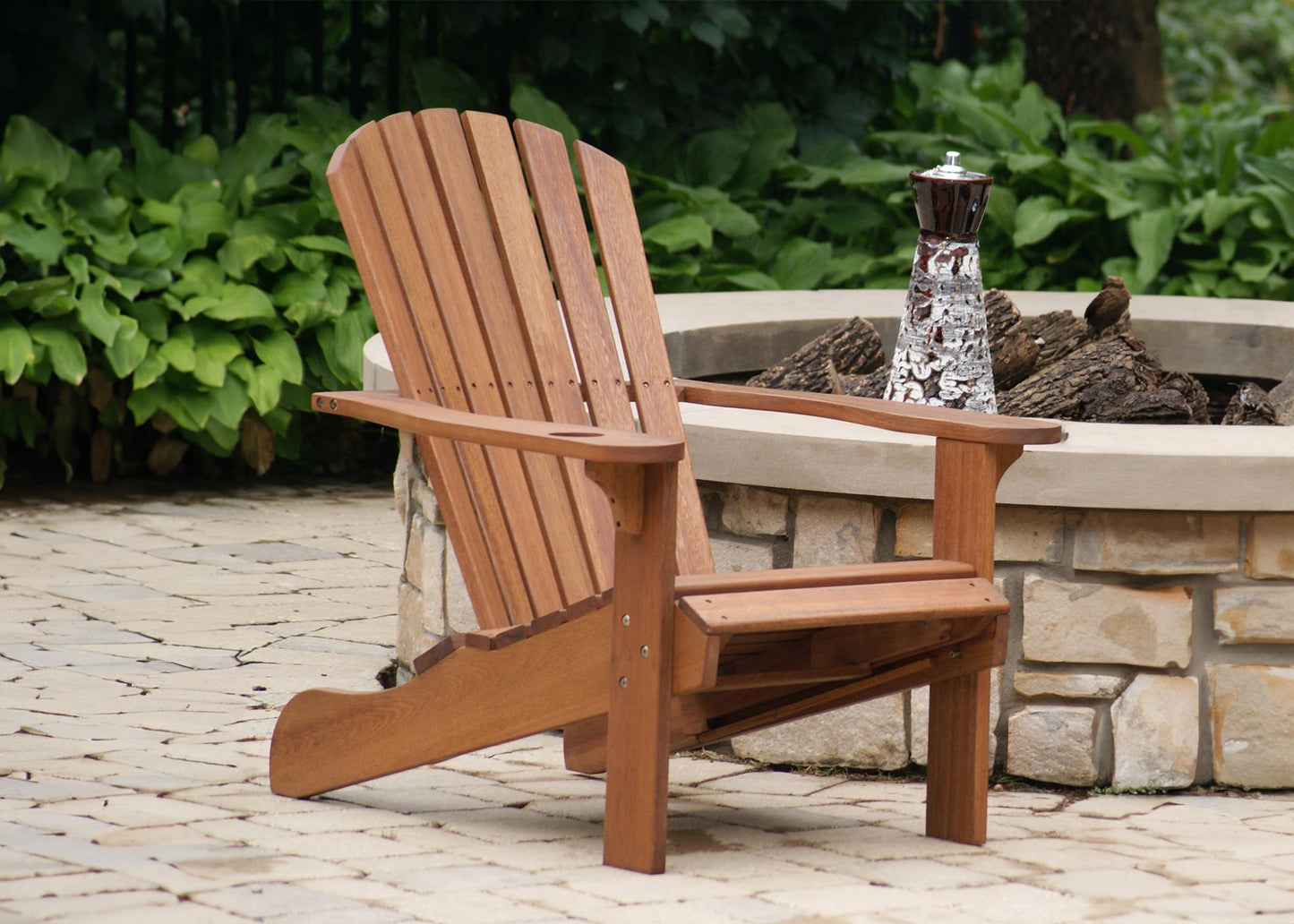 Eucalyptus Outdoor Adirondack Chair with Built-In Ottoman