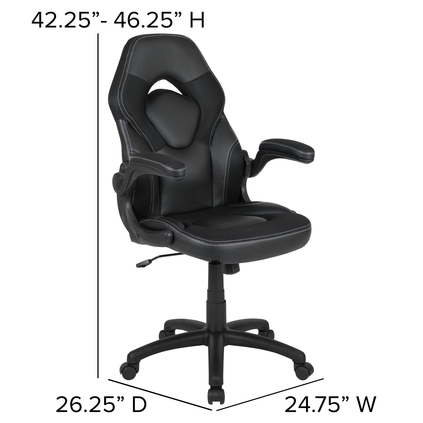 X10 Gaming Chair, Racing Style Ergonomic Office Chair, Height Adjustable Swivel Computer Chair with Flip-Up Arms, Black LeatherSoft