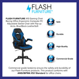 X10 Gaming Chair, Racing Style Ergonomic Office Chair, Height Adjustable Swivel Computer Chair with Flip-Up Arms, Blue/Black LeatherSoft