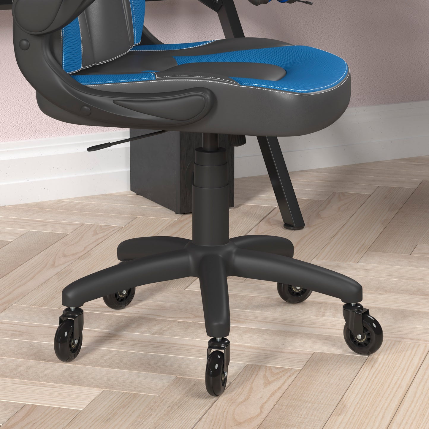 X10 Gaming Chair Racing Office Computer PC Adjustable Chair with Flip-up Arms and Transparent Roller Wheels, Blue/Black LeatherSoft