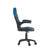 X10 Gaming Chair Racing Office Computer PC Adjustable Chair with Flip-up Arms and Transparent Roller Wheels, Blue/Black LeatherSoft