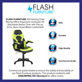 X10 Gaming Chair, Racing Style Ergonomic Office Chair, Height Adjustable Swivel Computer Chair with Flip-Up Arms, Neon Green/Black LeatherSoft