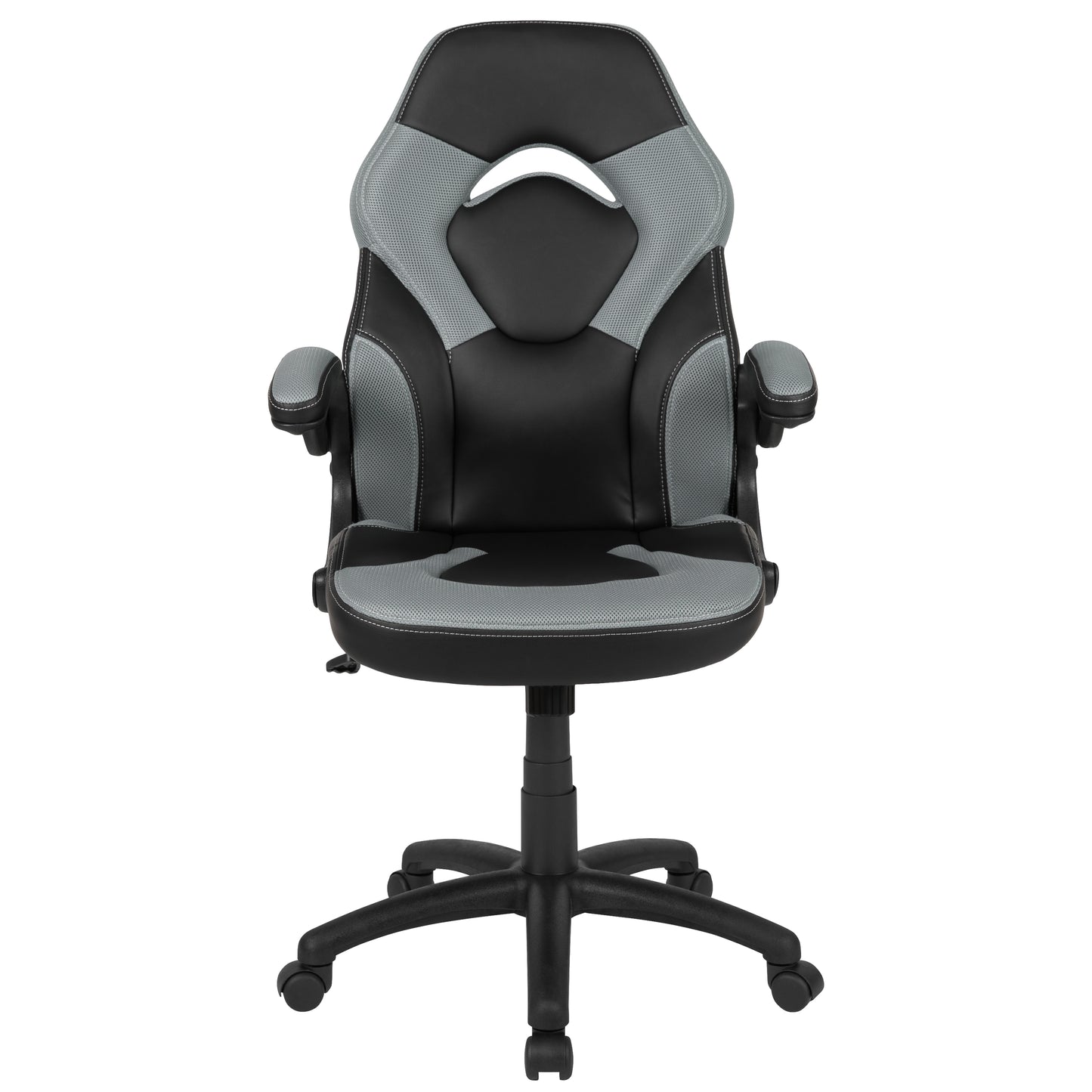 X10 Gaming Chair, Racing Style Ergonomic Office Chair, Height Adjustable Swivel Computer Chair with Flip-Up Arms, Gray/Black LeatherSoft