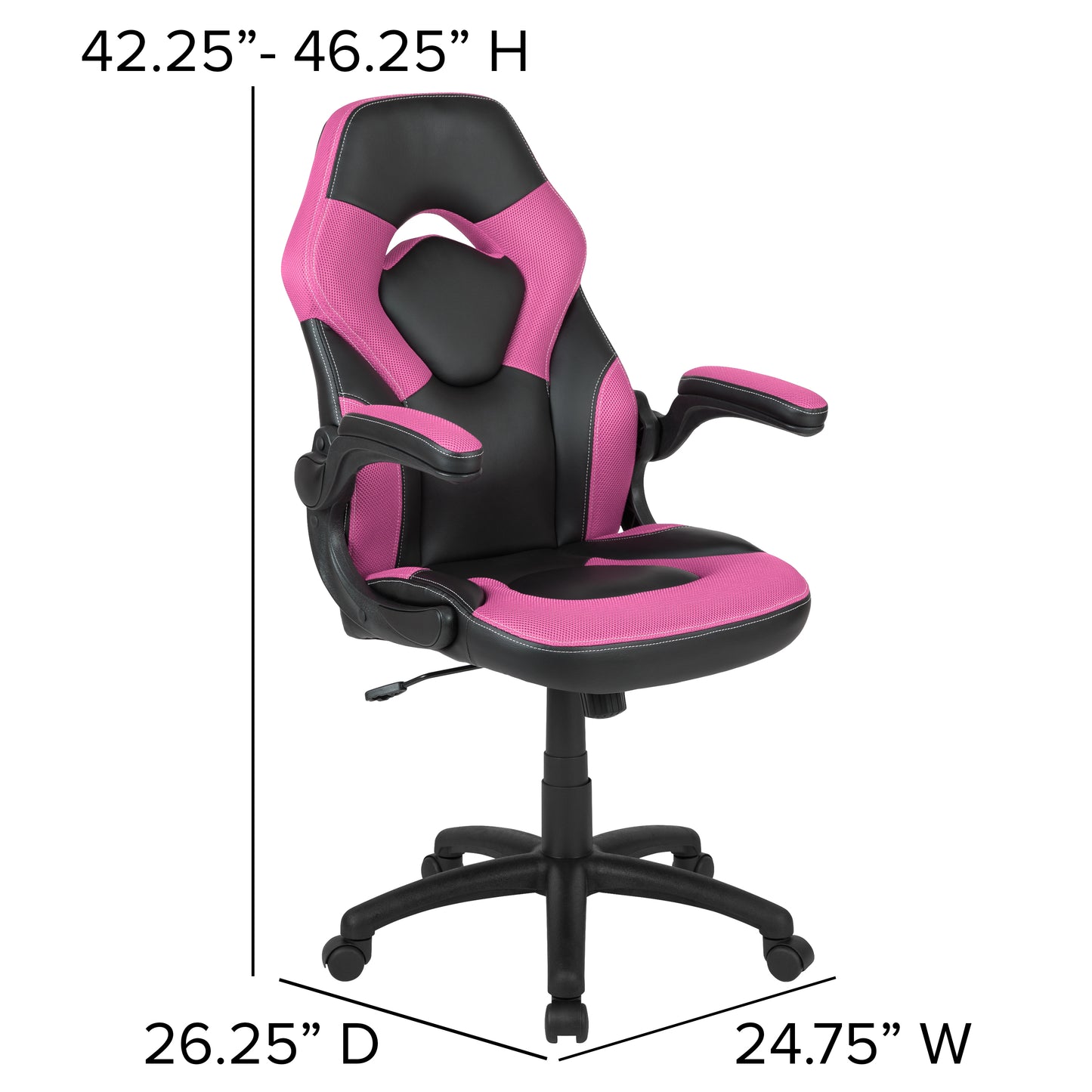 X10 Gaming Chair, Racing Style Ergonomic Office Chair, Height Adjustable Swivel Computer Chair with Flip-Up Arms, Pink/Black LeatherSoft