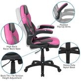 X10 Gaming Chair, Racing Style Ergonomic Office Chair, Height Adjustable Swivel Computer Chair with Flip-Up Arms, Pink/Black LeatherSoft