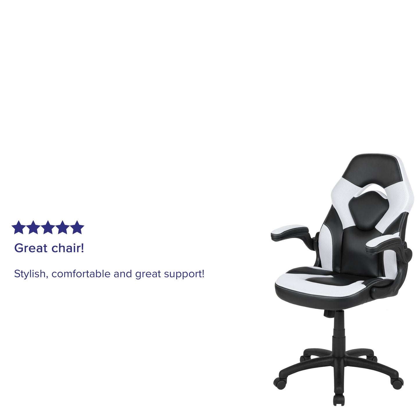 X10 Gaming Chair, Racing Style Ergonomic Office Chair, Height Adjustable Swivel Computer Chair with Flip-Up Arms, White/Black LeatherSoft