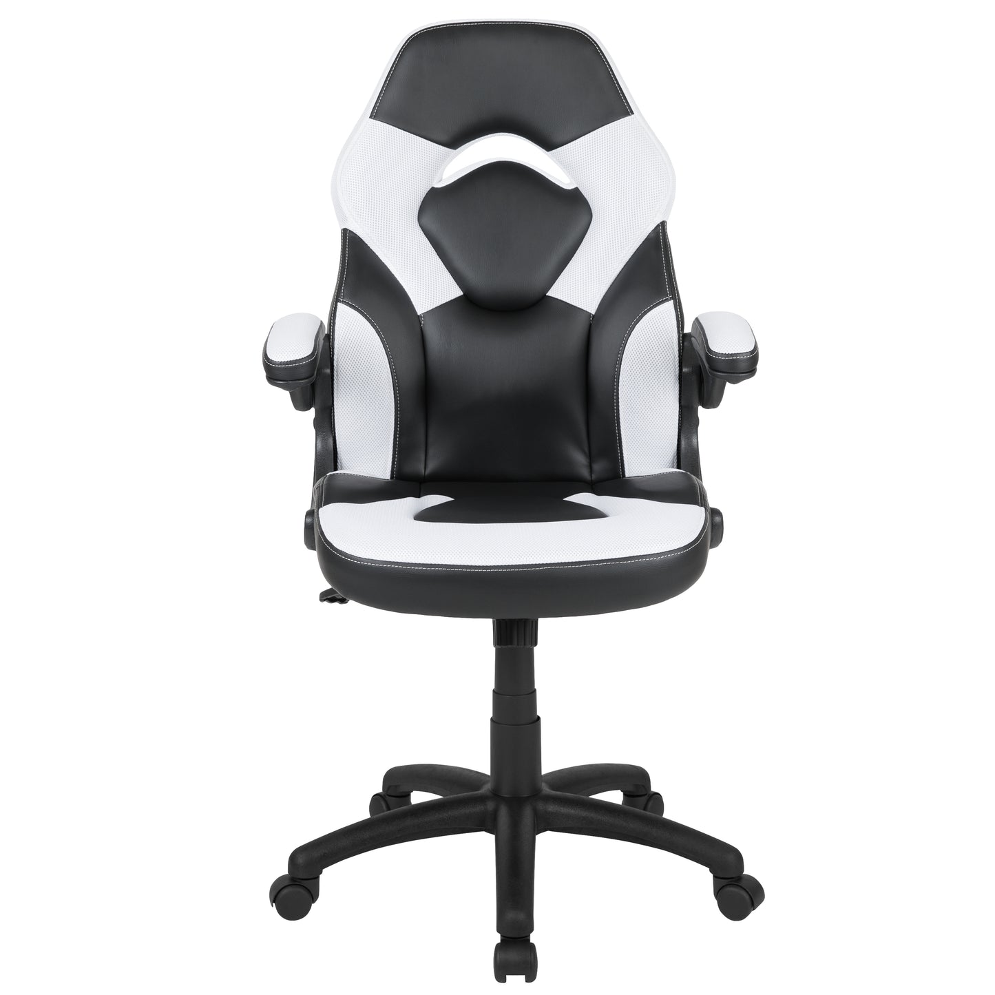 X10 Gaming Chair, Racing Style Ergonomic Office Chair, Height Adjustable Swivel Computer Chair with Flip-Up Arms, White/Black LeatherSoft