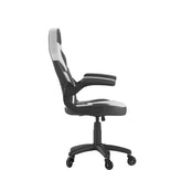 X10 Gaming Chair Racing Office Computer PC Adjustable Chair with Flip-up Arms and Transparent Roller Wheels, White/Black LeatherSoft