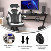 X10 Gaming Chair Racing Office Computer PC Adjustable Chair with Flip-up Arms and Transparent Roller Wheels, White/Black LeatherSoft