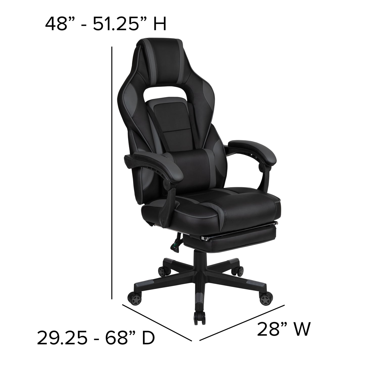 X40 Gaming Chair Racing Ergonomic Computer Chair with Fully Reclining Back/Arms, Slide-Out Footrest, Massaging Lumbar - Black/Gray
