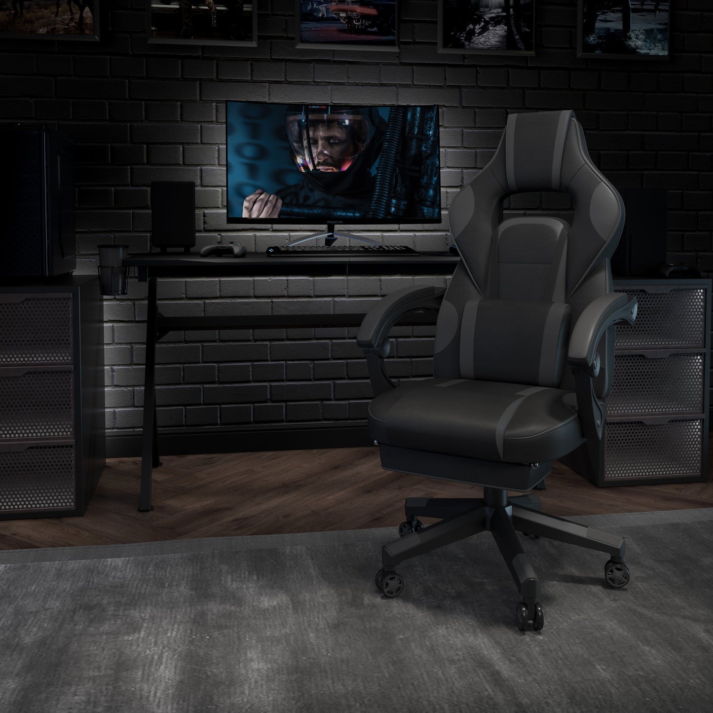 X40 Gaming Chair Racing Ergonomic Computer Chair with Fully Reclining Back/Arms, Slide-Out Footrest, Massaging Lumbar - Black/Gray