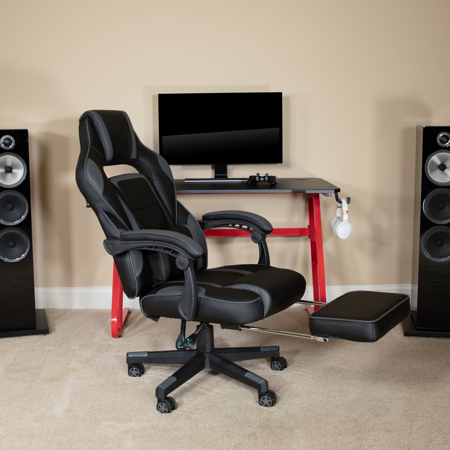 X40 Gaming Chair Racing Ergonomic Computer Chair with Fully Reclining Back/Arms, Slide-Out Footrest, Massaging Lumbar - Black/Gray