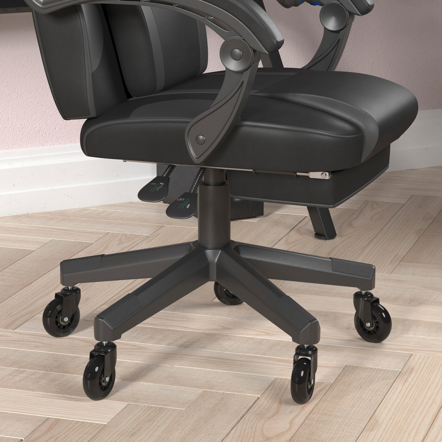 X40 Gaming Chair Racing Computer Chair with Fully Reclining Back/Arms and Transparent Roller Wheels, Slide-Out Footrest, - Black/Gray
