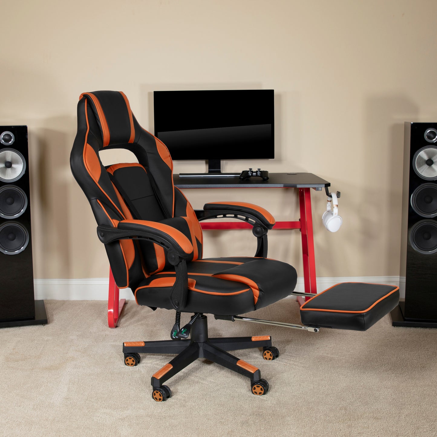 X40 Gaming Chair Racing Ergonomic Computer Chair with Fully Reclining Back/Arms, Slide-Out Footrest, Massaging Lumbar - Black/Orange