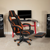 X40 Gaming Chair Racing Ergonomic Computer Chair with Fully Reclining Back/Arms, Slide-Out Footrest, Massaging Lumbar - Black/Orange