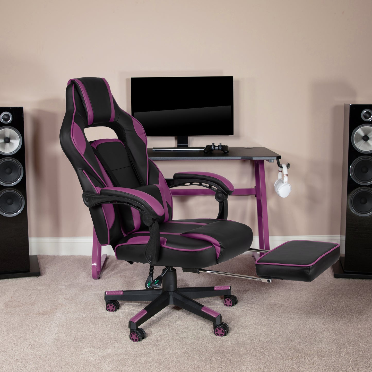 X40 Gaming Chair Racing Ergonomic Computer Chair with Fully Reclining Back/Arms, Slide-Out Footrest, Massaging Lumbar - Black/Purple
