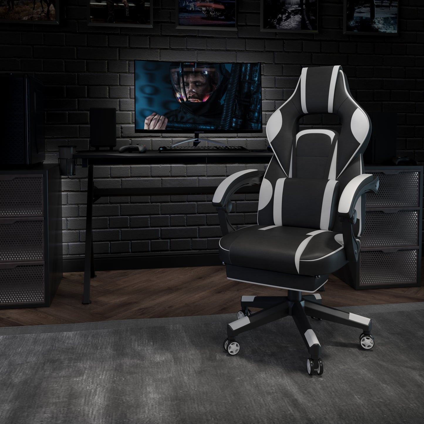 X40 Gaming Chair Racing Ergonomic Computer Chair with Fully Reclining Back/Arms, Slide-Out Footrest, Massaging Lumbar - White