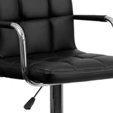 Genna Contemporary Black Quilted Vinyl Adjustable Height Barstool with Arms and Chrome Base