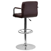 Genna Contemporary Brown Quilted Vinyl Adjustable Height Barstool with Arms and Chrome Base