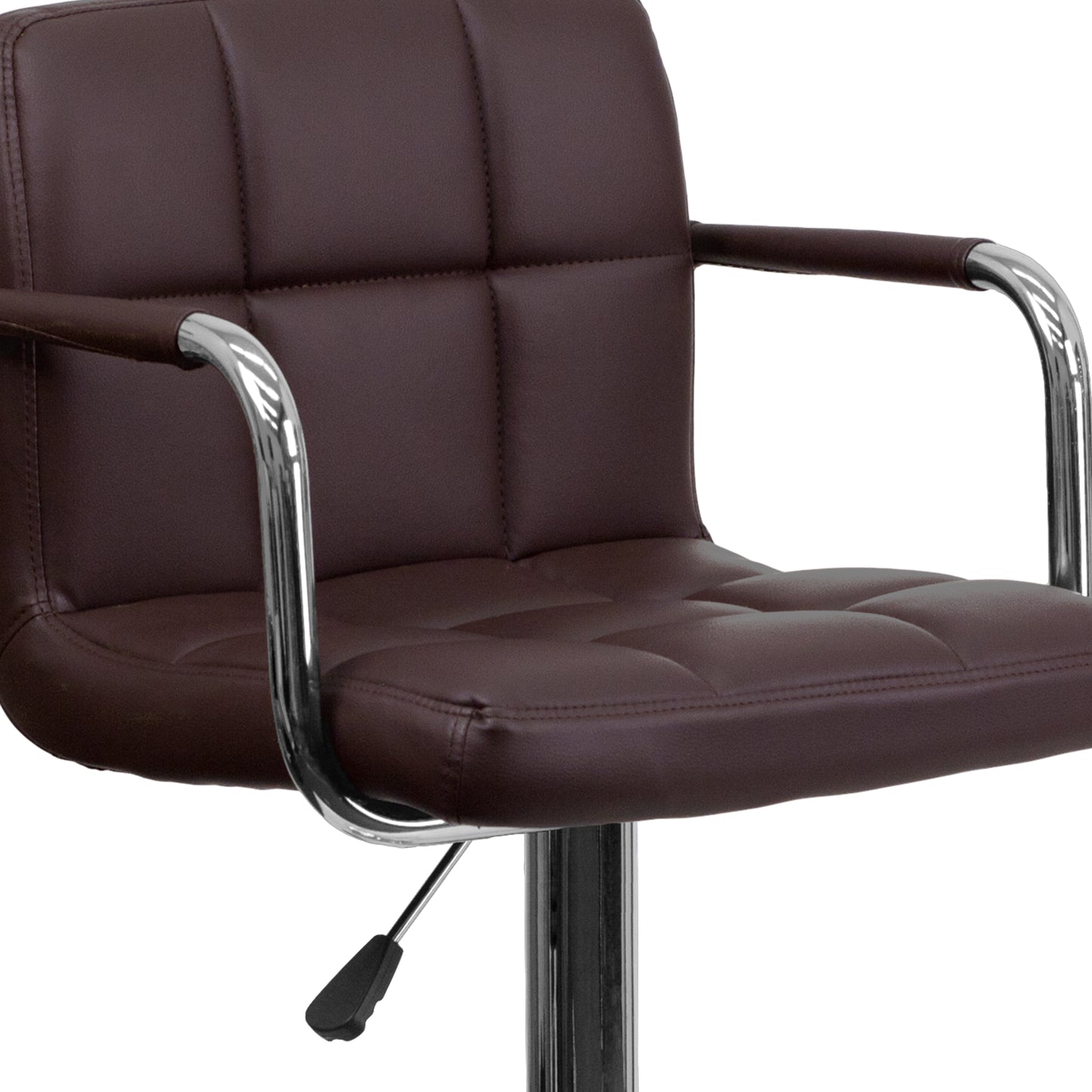 Genna Contemporary Brown Quilted Vinyl Adjustable Height Barstool with Arms and Chrome Base