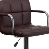 Genna Contemporary Brown Quilted Vinyl Adjustable Height Barstool with Arms and Chrome Base