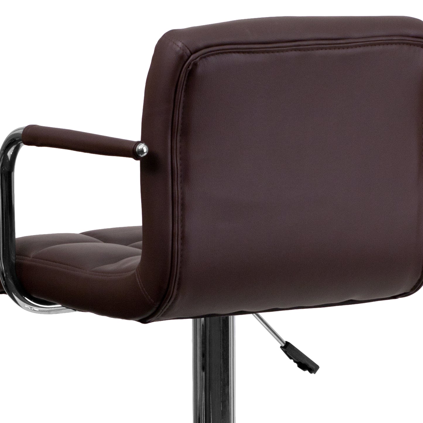 Genna Contemporary Brown Quilted Vinyl Adjustable Height Barstool with Arms and Chrome Base