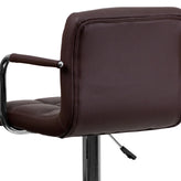 Genna Contemporary Brown Quilted Vinyl Adjustable Height Barstool with Arms and Chrome Base